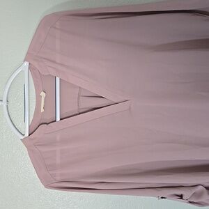 Lush | Taupe Sheer Roll Tab Sleeves Blouse Size Large